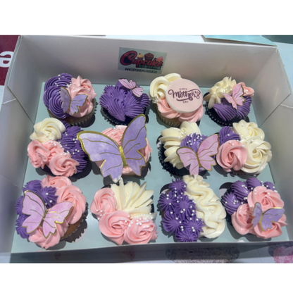 12 Flower and Butterfly Cupcakes